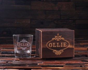 Personalized Whiskey Scotch Glass Set with Wood Box Gift for Men, Groomsmen, Father's and Dad (024971)