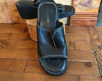 Sandales - mule - Hush Puppies - chunky - cuir - noir -année 90 semelles compensées -