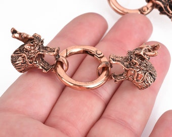 2 Sets Copper DRAGON Clasps, Leather Clasp, End Cap for 7mm Leather Cord, Kumihimo End Connectors, fcl0270