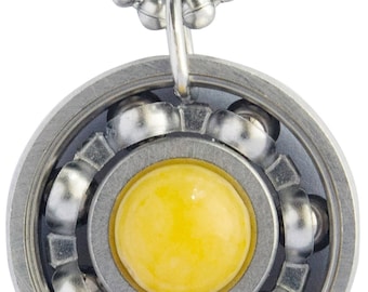 Yellow Jade Roller Derby Skate Bearing Pendant Necklace