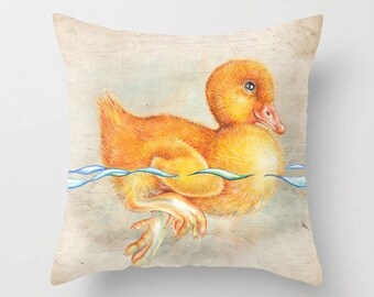 Throw Pillow Cover with pillow insert Indoor. Duckling .. animal art - woodland - fine - childrens room - nursery - babies - "" Duckling ""