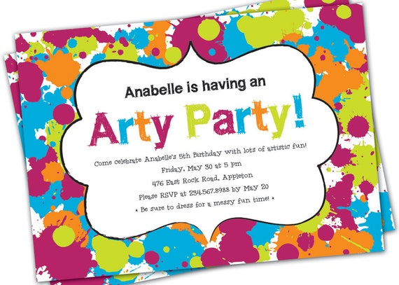items similar to art birthday party invitation custom birthday party invitation online