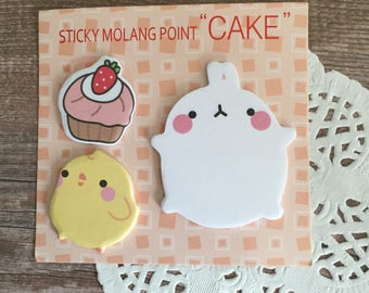 Sticky Molang Point 'Cake' Sticky Notes - Self Stick Note - Kawaii Stationery - Rabbit Chick Strawberry Cupcake