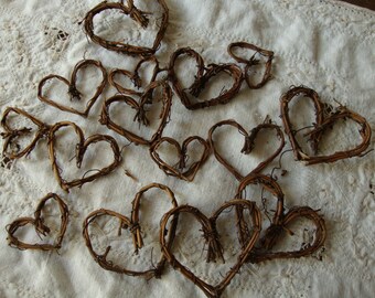 Grapevine hearts twig embellishments Rustic wedding favors mini twigs hearts wedding table craft supplies rustic natural branches sticks