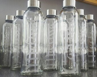 Personalized Etched Glass Water Bottle