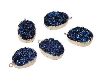 Deep Blue Resin Druzy Pendant Gold Plated Larger Size 35mm x 23mm - Z185