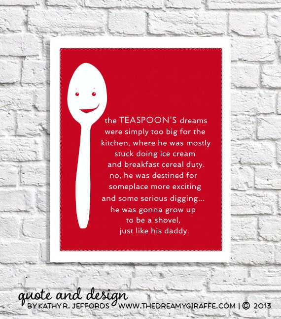 Spoon Print Funny Kitchen  Wall Art  Red  Kitchen  Decor  Unique