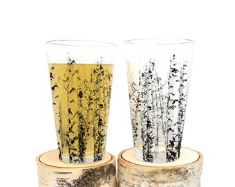 Aspen Tree Pint Glasses - Screen Printed Glassware - Set of two 16oz. Pint Glasses