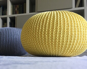 Knitted pouf Crochet pouff Pouf Large yellow pouf Mustard pouf Knit florpouf Knitted ottoman Footstool Knitted pouffe Floor ottoman Pouffe