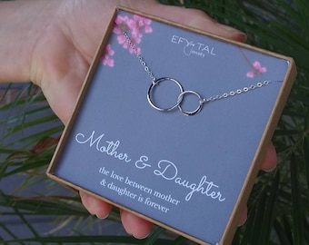 Mother Daughter Necklace - Sterling Silver two interlocking infinity circles, Mothers Day Jewelry Gift for Mom, Stepdaughter, Stepmom, Niece