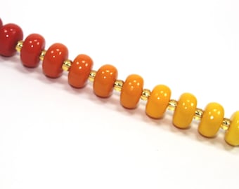 Unique beads in gradual transformation from shiny reds to oranges to yellows, Colorful elegant Ombre beads, polymer Clay beads, set of 15