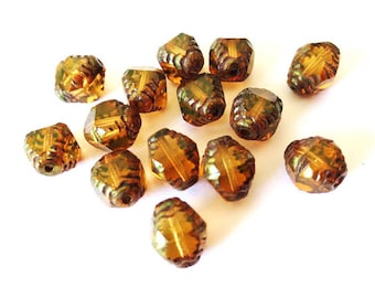 Czech glass beads 10x8mm diamonds antique Brown 4 transparent/Polished Bronze
