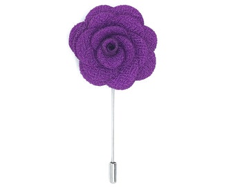FLOWER LAPEL PIN: Purple Microfiber Rose. Custom Mens Handmade Wedding Boutonniere, Brooches, Lovely Lapels