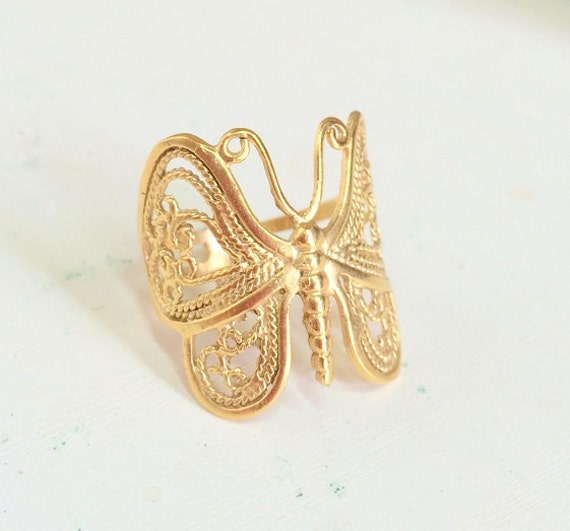 SALE Butterfly ring Gold Butterfly ring wide butterfly