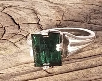 GREEN TOURMALINE in sterling SILVER ring
