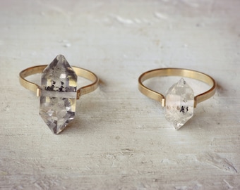 Herkimer Diamond Ring, Gold Herkimer Quartz Ring, Boho Crystal Wedding Ring, Alternative Wedding Band | Gold Fill Herkimer Ring