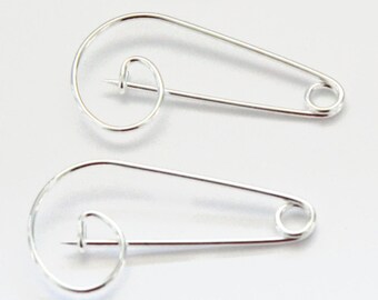 2 Large Silver Safety Pins, Silver Safety Pin Brooch, Charm Holder, Silver Brooch Pin, Silver Kilt Pin Swirl F 20 032
