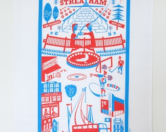 Streatham Tea Towel | South London illustration | Streatham print | SW16 tea towel | Stocking filler | Housewarming gift | London art