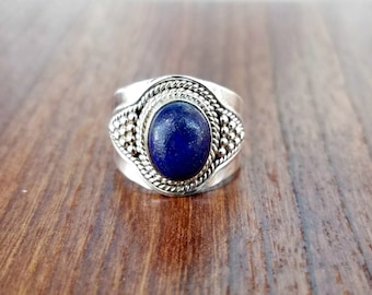 Lapis Ring - Boho Ring- Lapis Lazuli Ring - Blue Stone Ring -Sterling Silver Ring - Lapis Jewelry - Gypsy Ring - Statement Ring