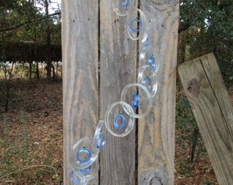 clear, lt blue, GLASS WINDCHIMES from RECYCLED bottles, garden decor, mobiles, windchimes, glass wind chimes, glass