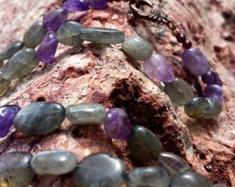 Labradorite amethyst necklace with copper toggle