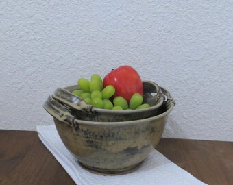 Handled Serving Bowl Set - Handmade Stoneware Ceramic Pottery - Burnt Iron Brown and Birch Brown - 1-1/2 and 1 Quart