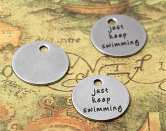 10pcs just keep swimming charm silver tone message charm pendant 20mm ASD2106