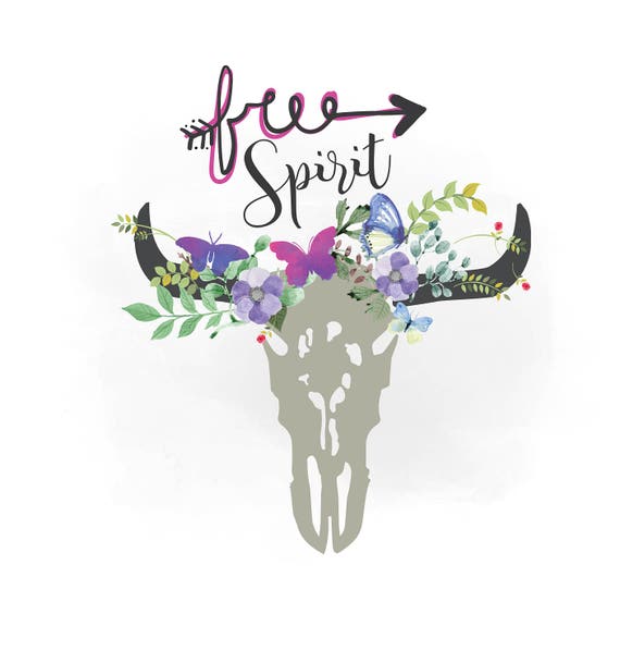Download Free spirit svg clipart Boho floral cow Skull Clipart Texas