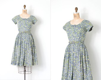 vintage 1950s dress / 50s cotton print dress / extra - small xs