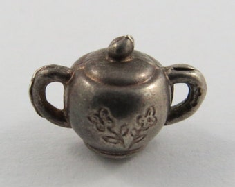 Sugar Bowl With Flower Design Sterling Silver Silver Vintage Charm For Bracelet