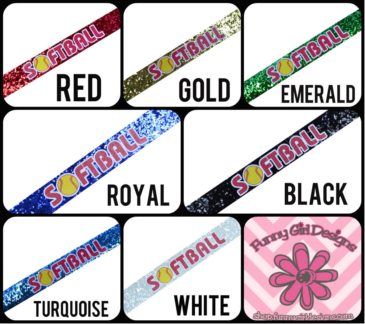 Girls Elastic Glitter SOFTBALL Headband