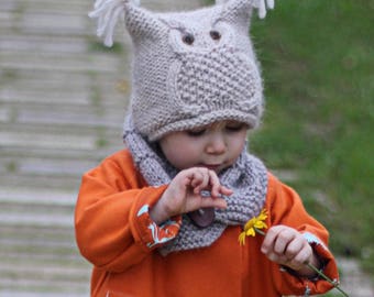 Owl Hat Knitting Pattern "Chouette" (Toddler, Child, Adult sizes) - English, French & Russian