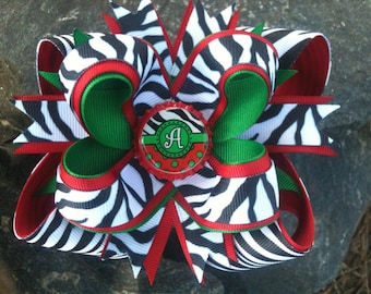 Christmas.Zebra Personalized Initial Bottlecap Hairbow