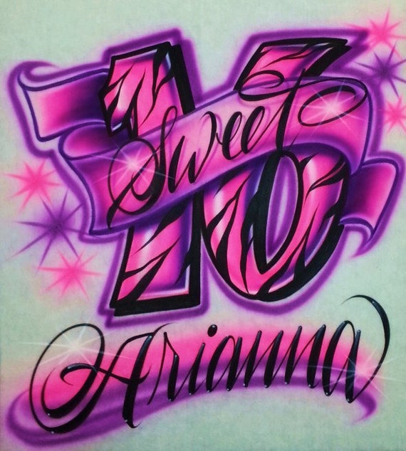  Airbrush  T Shirt  Zebra Sweet 16 and Custom  Name Airbrush 