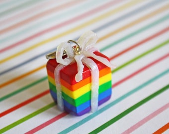 Miniature Present, Polymer Clay Charms, Bullet Journal Accessories, Planner Charm,  Stitch Marker, Zipper Pull, Gay Pride, LGBT,
