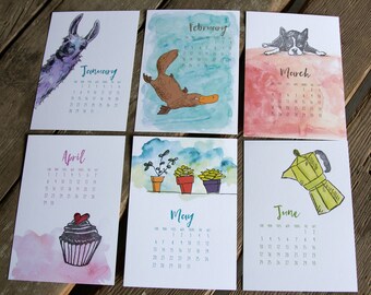 Refill 2018 Watercolor and Letterpress Collection Desk Calendar, hand drawn, letterpress printed eco friendly