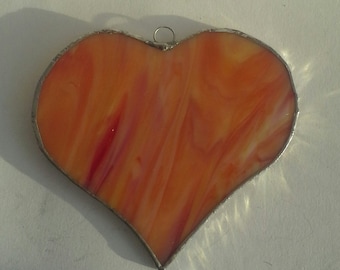Stained glass orange yellow heart suncatcher