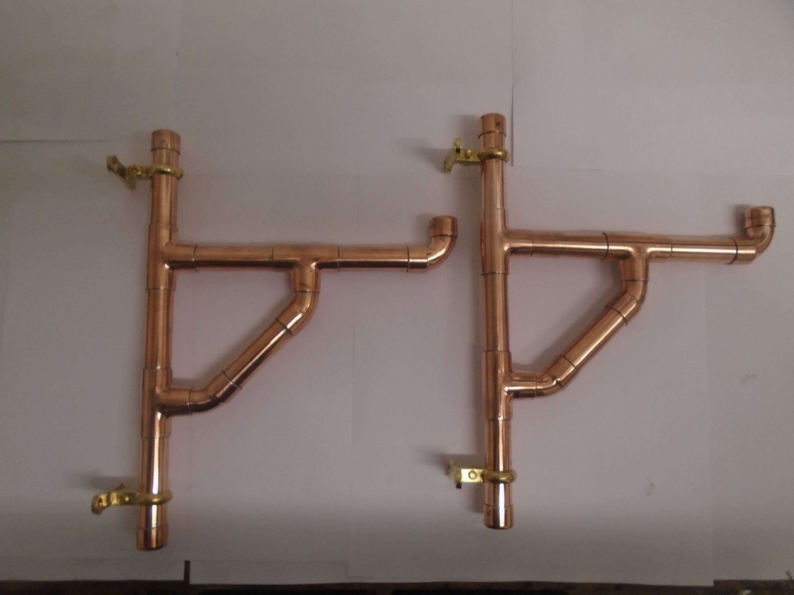 Pair of handmade industrial style copper pipe shelf brackets