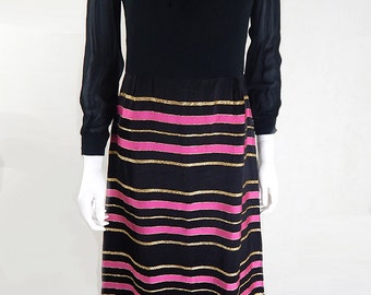 Original Vintage 1970s Striped Maxi Dress UK Size 12