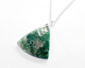 Moss Agate Necklace in Sterling Silver