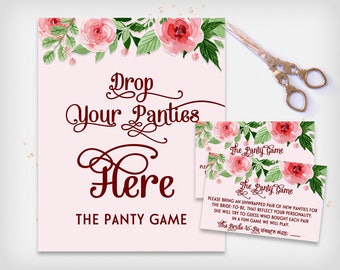 Bridal Shower Game The Panty Game, Pink Roses Design - Printable Digital File, DIY Print - Instant Download