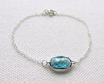 Light Blue Bracelet Minimal Silver Bracelet Sterling Silver Gift for Her Birthday Anniversary