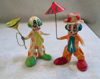 Colourful Pair of Paper Mache Clowns