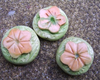 Art Beads. Artisan Beads. Rustic Beads. Flower Beads. Floral Beads. Polymer Clay Beads. Clay Beads. Green Beads. Textured Beads.
