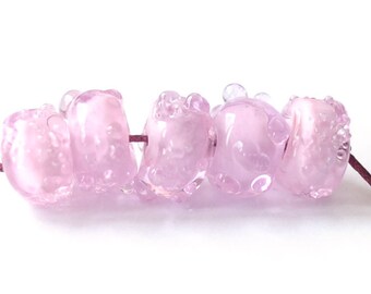 Handmade Glass Lampwork Beads - 5 Beads Set - Pink Transparent