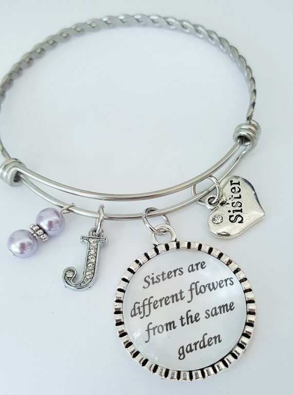 Personalized Sister Bangle / Sister Bracelet / Sister Bangle Bracelet / Sister Gift / Sisters are different flowers from the same garden