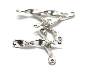 10 connectors "twisted bar" 38x5mm, silver