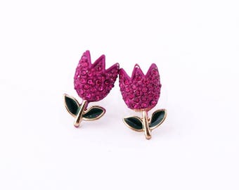 Flower Earrings, Tulip Earrings, Pink Earrings, Studs Sensitive Ears, Flower Stud Earrings, Statement Stud Earrings