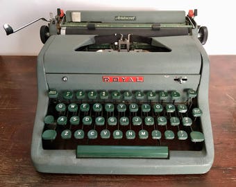 Vintage Royal Aristocrat Metal Typewriter...Green Old. Typing. Office. Portable. Manual. Journalism. Keys. Heavy. Retro. Industrial.