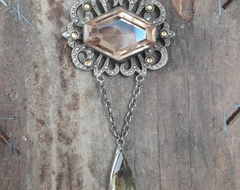 Antique edwardian paste drop lavaliere necklace
